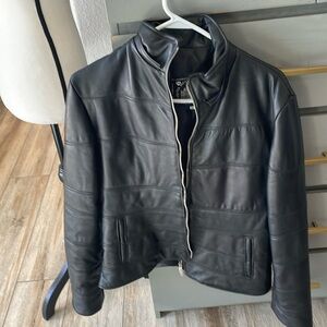 Women's Black Leather Zip-Front Jacket